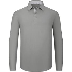 SAMERM Men’s Long Sleeve Golf Shirts Casual Polo Shirts for Men Performance Collar Shirts Workwear Office(Mens Polo Grey)