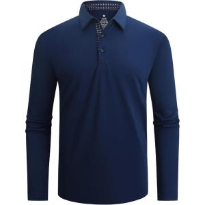 SAMERM Men’s Long Sleeve Golf Shirts Casual Polo Shirts for Men Performance Collar Shirts Workwear Office(Mens Polo Navy)