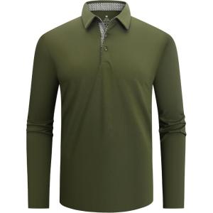 SAMERM Men’s Long Sleeve Golf Shirts Casual Polo Shirts for Men Performance Collar Shirts Workwear Office(Mens Polo Olive Green)