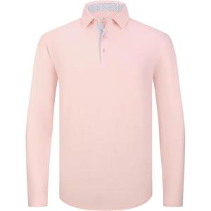 SAMERM Men’s Long Sleeve Golf Shirts Casual Polo Shirts for Men Performance Collar Shirts Workwear Office(Mens Polo Pink)