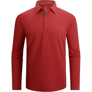 SAMERM Men’s Long Sleeve Golf Shirts Casual Polo Shirts for Men Performance Collar Shirts Workwear Office(Mens Polo Red)