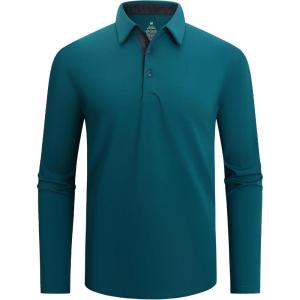 SAMERM Men’s Long Sleeve Golf Shirts Casual Polo Shirts for Men Performance Collar Shirts Workwear Office(Mens Polo Teal)