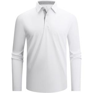 SAMERM Men’s Long Sleeve Golf Shirts Casual Polo Shirts for Men Performance Collar Shirts Workwear Office(Mens Polo White)