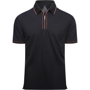 SAMERM Mens Zipper Golf Shirts Short Sleeve Casual Polo Shirts Moisture Wicking Solid Golf Shirt Fashion(Black Polo Shirt)