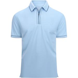 SAMERM Mens Zipper Golf Shirts Short Sleeve Casual Polo Shirts Moisture Wicking Solid Golf Shirt Fashion(Blue Polo Shirt)