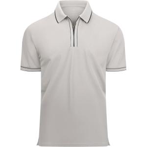 SAMERM Mens Zipper Golf Shirts Short Sleeve Casual Polo Shirts Moisture Wicking Solid Golf Shirt Fashion(Grey Polo Shirt)