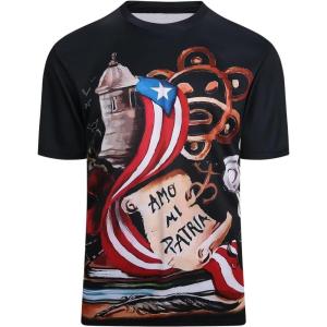 SAMERM Puerto Rico Shirt for Men Quick Dry Crop Top Printed Hispanic Heritage Month Boricua Rican Flag T-Shirt(Black)