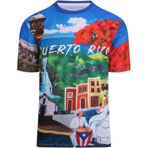 SAMERM Puerto Rico Shirt for Men Quick Dry Crop Top Printed Hispanic Heritage Month Boricua Rican Flag T-Shirt(Blue Dance)
