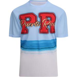 SAMERM Puerto Rico Shirt for Men Quick Dry Crop Top Printed Hispanic Heritage Month Boricua Rican Flag T-Shirt(Blue White)