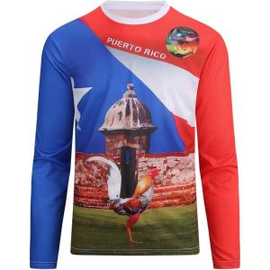 SAMERM Puerto Rico Shirt for Men Quick Dry Crop Top Printed Hispanic Heritage Month Boricua Rican Flag T-Shirt(Red Blue)