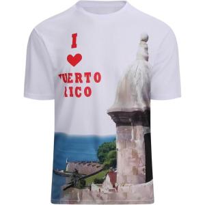 SAMERM Puerto Rico Shirt for Men Quick Dry Crop Top Printed Hispanic Heritage Month Boricua Rican Flag T-Shirt(White Tower)