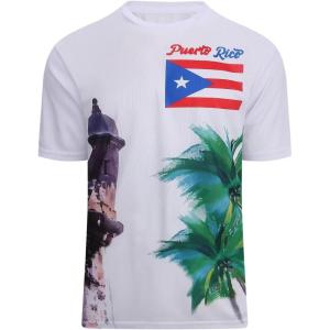 SAMERM Puerto Rico Shirt for Men Quick Dry Crop Top Printed Hispanic Heritage Month Boricua Rican Flag T-Shirt(White Tree)