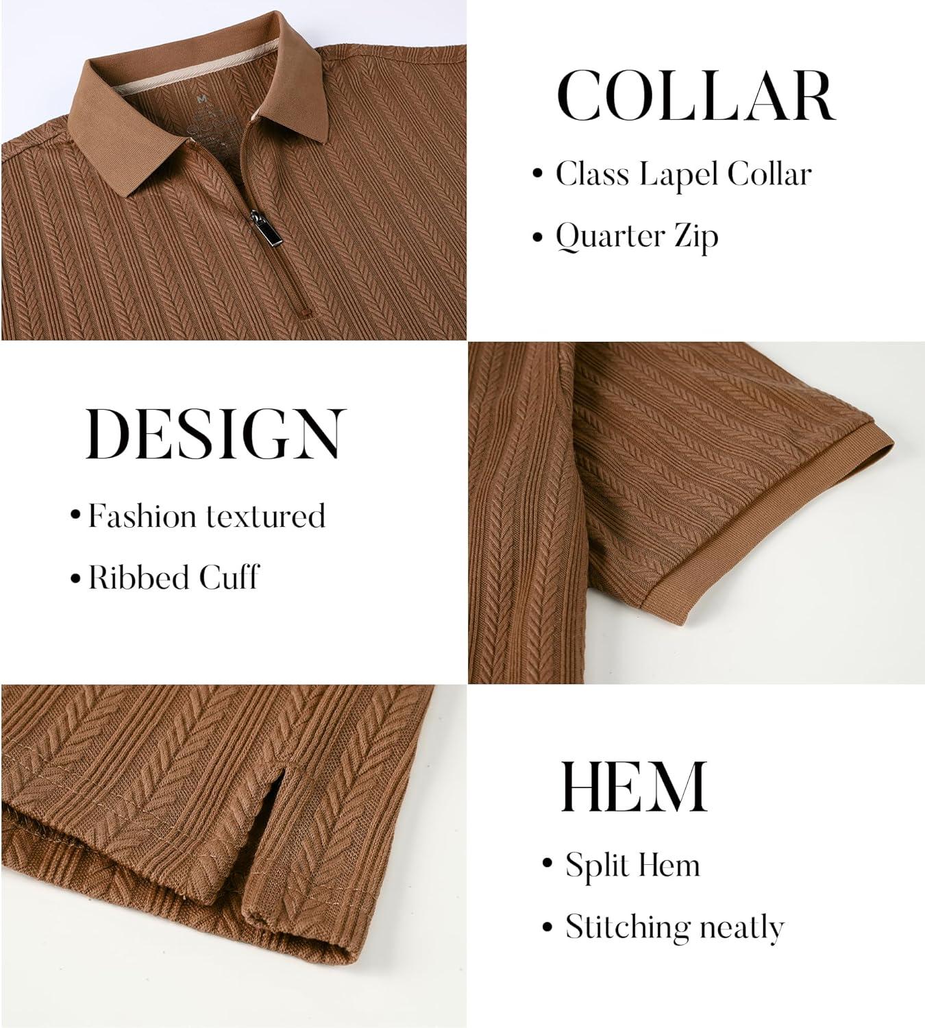 imageSAMERM Mens Knit Polo Shirts Short Sleeve Textured Casual Polo Shirt Fashion Stylish Lightweight Breathable T Shirt for MenBrown