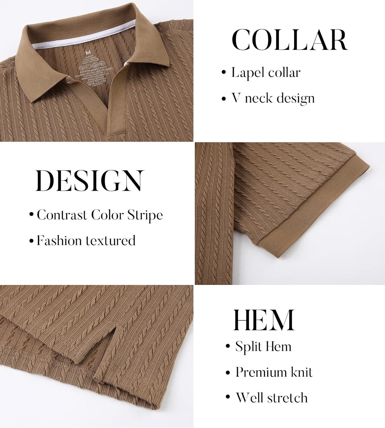 imageSAMERM Mens Knit Polo Shirts Short Sleeve Textured Casual Polo Shirt Fashion Stylish Lightweight Breathable T Shirt for MenCoffee