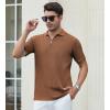 SAMERM Mens Knit Polo Shirts Short Sleeve Textured Casual Polo Shirt Fashion Stylish Lightweight Breathable T Shirt for Men(Brown)