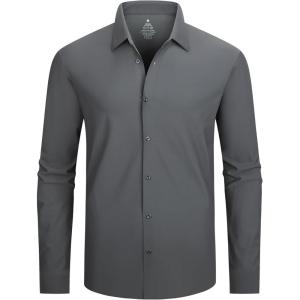 SAMERM Mens Dress Shirt Wrinkle Free Moisture Wicking 4-Way High Stretch Super Soft Casual Button Down Shirts(Seamless Grey)