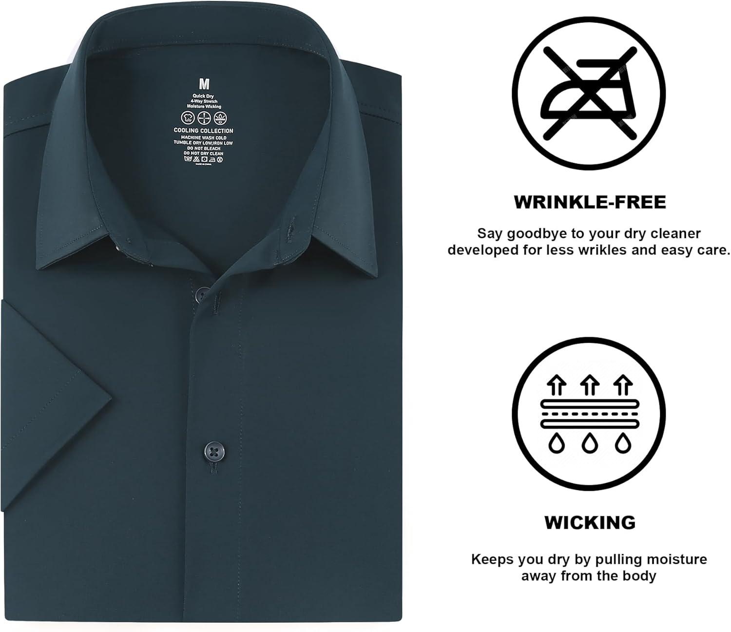 imageSAMERM Mens Dress Shirt Wrinkle Free Moisture Wicking 4Way High Stretch Super Soft Casual Button Down ShirtsNavy Short Sleeve Shirt