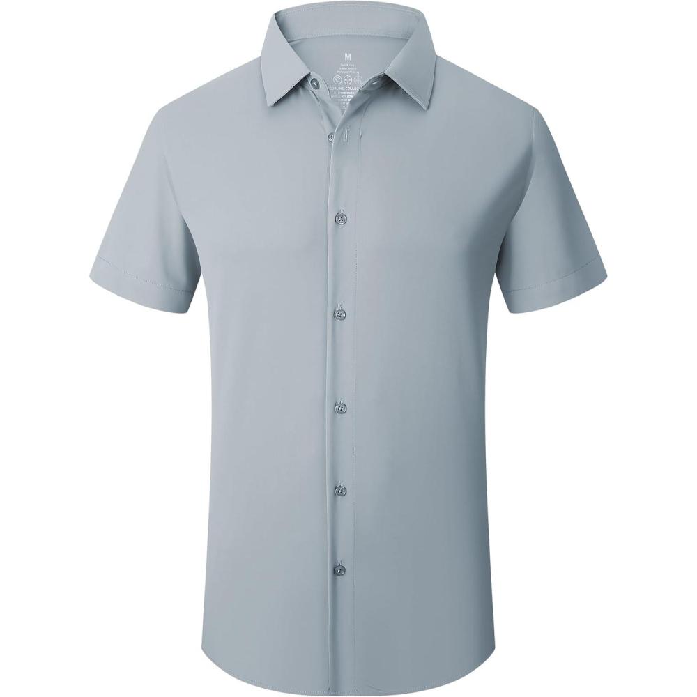 imageSAMERM Mens Dress Shirt Wrinkle Free Moisture Wicking 4Way High Stretch Super Soft Casual Button Down ShirtsGrey Short Sleeve Shirt
