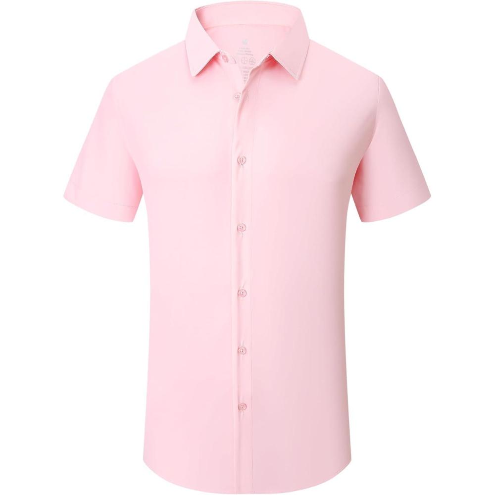 imageSAMERM Mens Dress Shirt Wrinkle Free Moisture Wicking 4Way High Stretch Super Soft Casual Button Down ShirtsLightpink Short Sleeve Shirt