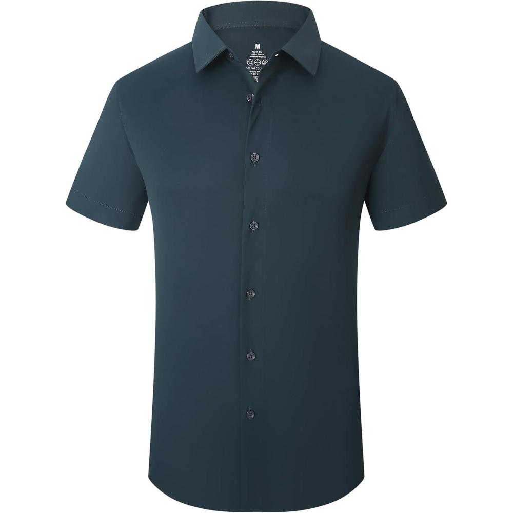 imageSAMERM Mens Dress Shirt Wrinkle Free Moisture Wicking 4Way High Stretch Super Soft Casual Button Down ShirtsNavy Short Sleeve Shirt