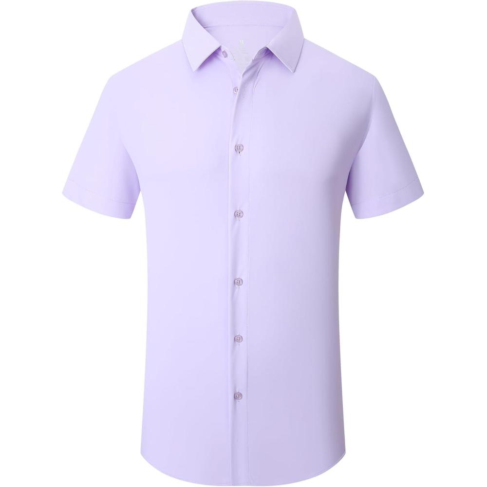imageSAMERM Mens Dress Shirt Wrinkle Free Moisture Wicking 4Way High Stretch Super Soft Casual Button Down ShirtsPurple Short Sleeve Shirt