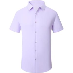 SAMERM Mens Dress Shirt Wrinkle Free Moisture Wicking 4-Way High Stretch Super Soft Casual Button Down Shirts(Purple Short Sleeve Shirt)