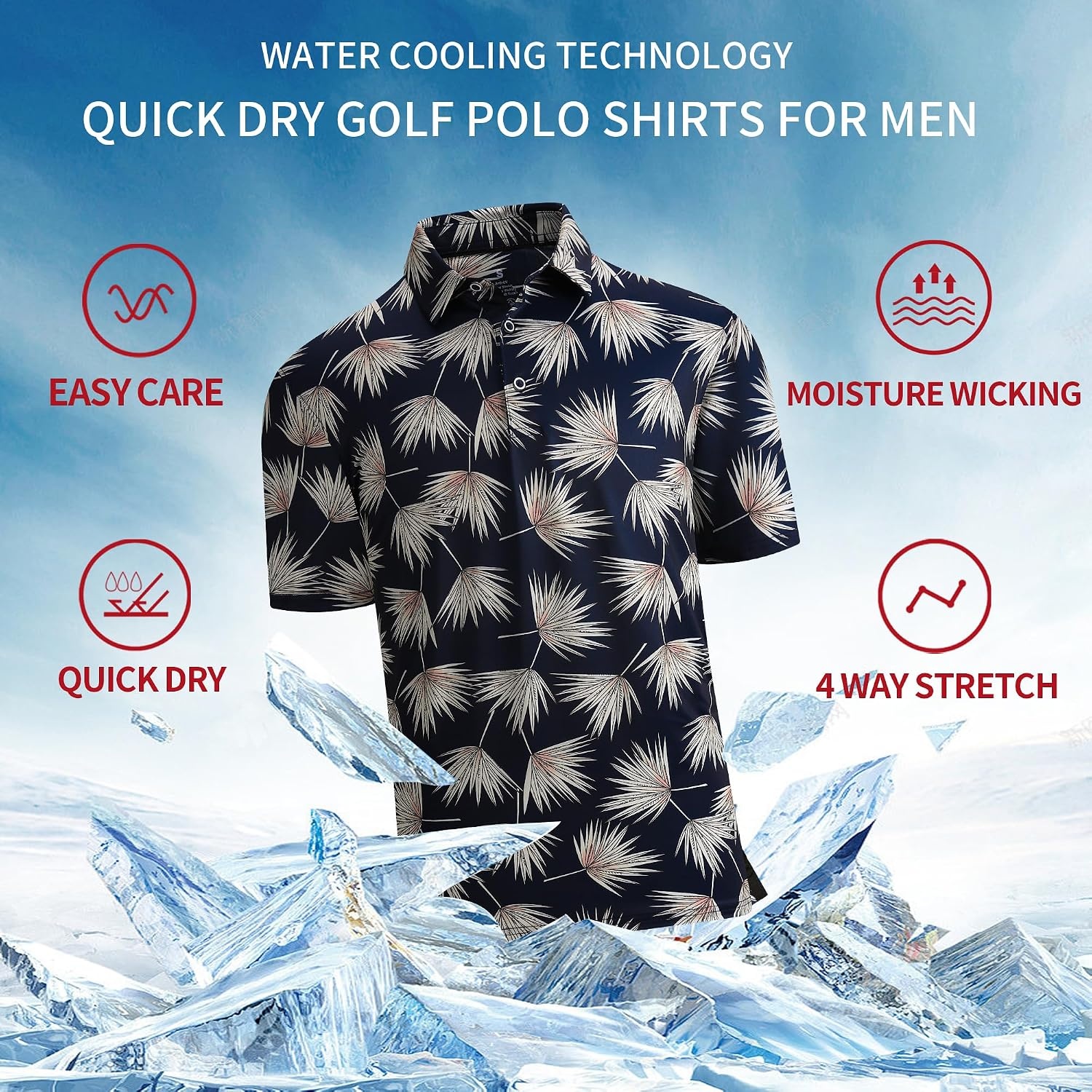 image:imageSAMERM Golf Shirts for Men Super Stretch Jacquard Dry Fit Golf Polo Moisture Wicking Short Sleeve Polo Shirts for MenNavy