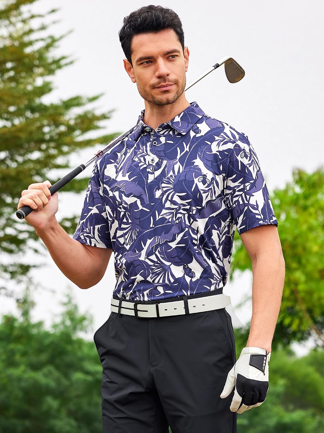 image:imageSAMERM Golf Shirts for Men Super Stretch Jacquard Dry Fit Golf Polo Moisture Wicking Short Sleeve Polo Shirts for MenPurplea