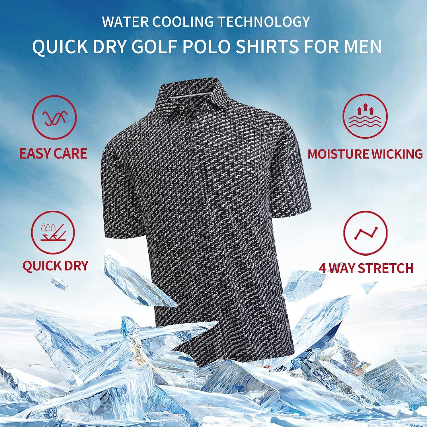 image:imageSAMERM Golf Shirts for Men Super Stretch Jacquard Dry Fit Golf Polo Moisture Wicking Short Sleeve Polo Shirts for MenWaveblack