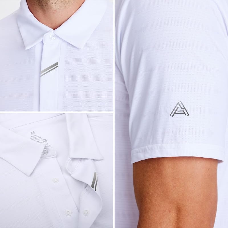 image:imageSAMERM Golf Shirts for Men Super Stretch Jacquard Dry Fit Golf Polo Moisture Wicking Short Sleeve Polo Shirts for MenWhitea