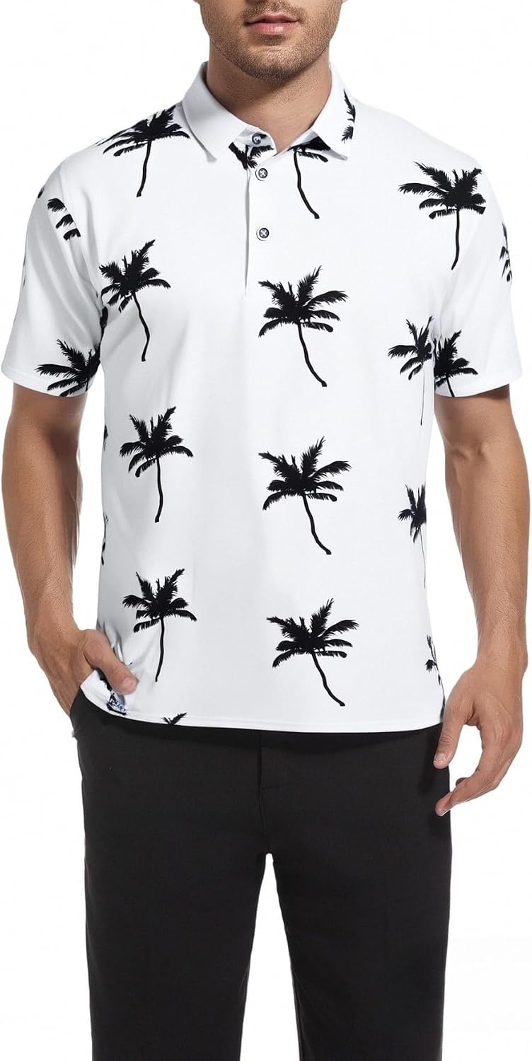 image:imageSAMERM Golf Shirts for Men Super Stretch Jacquard Dry Fit Golf Polo Moisture Wicking Short Sleeve Polo Shirts for MenWhiteb