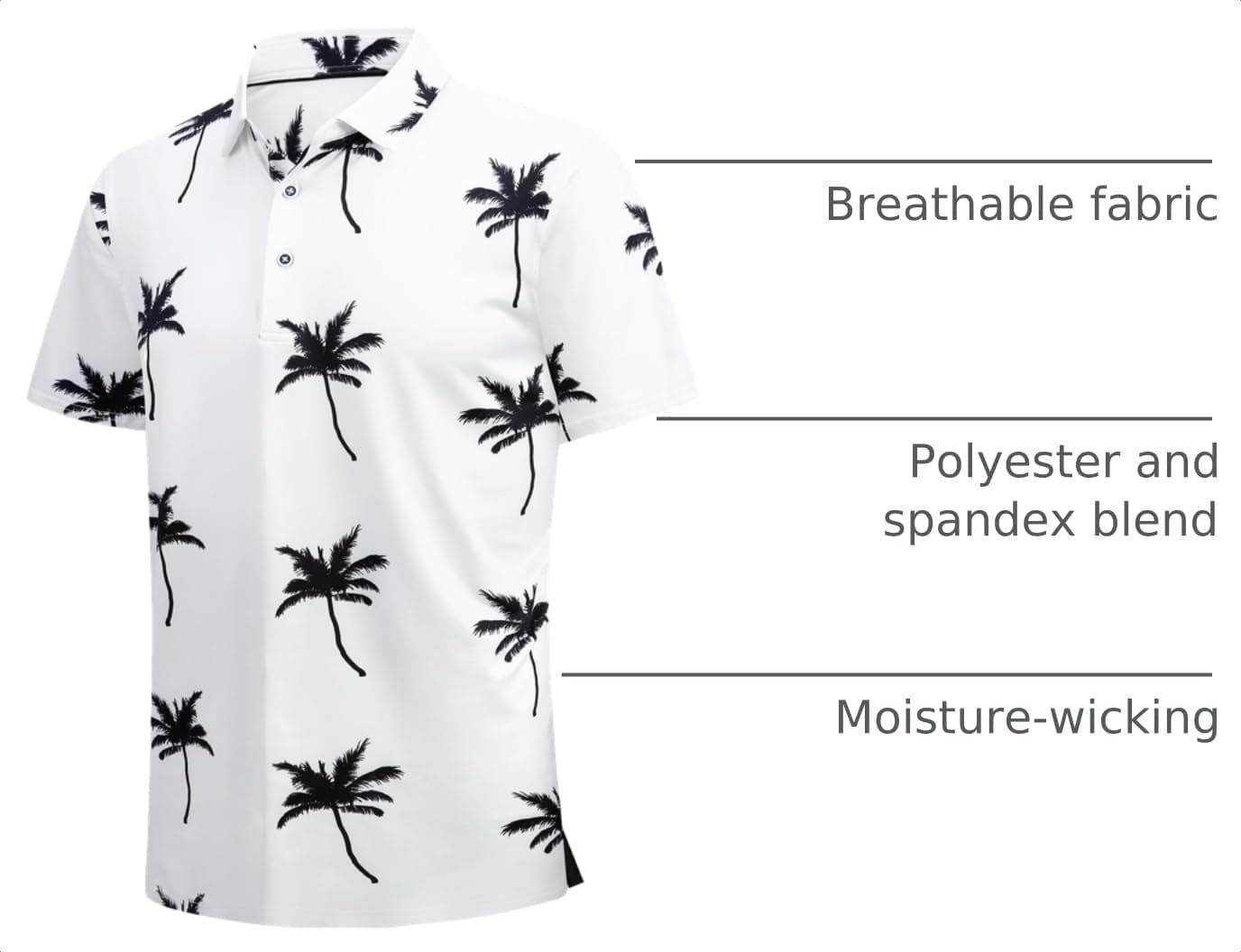 image:imageSAMERM Golf Shirts for Men Super Stretch Jacquard Dry Fit Golf Polo Moisture Wicking Short Sleeve Polo Shirts for MenWhiteb