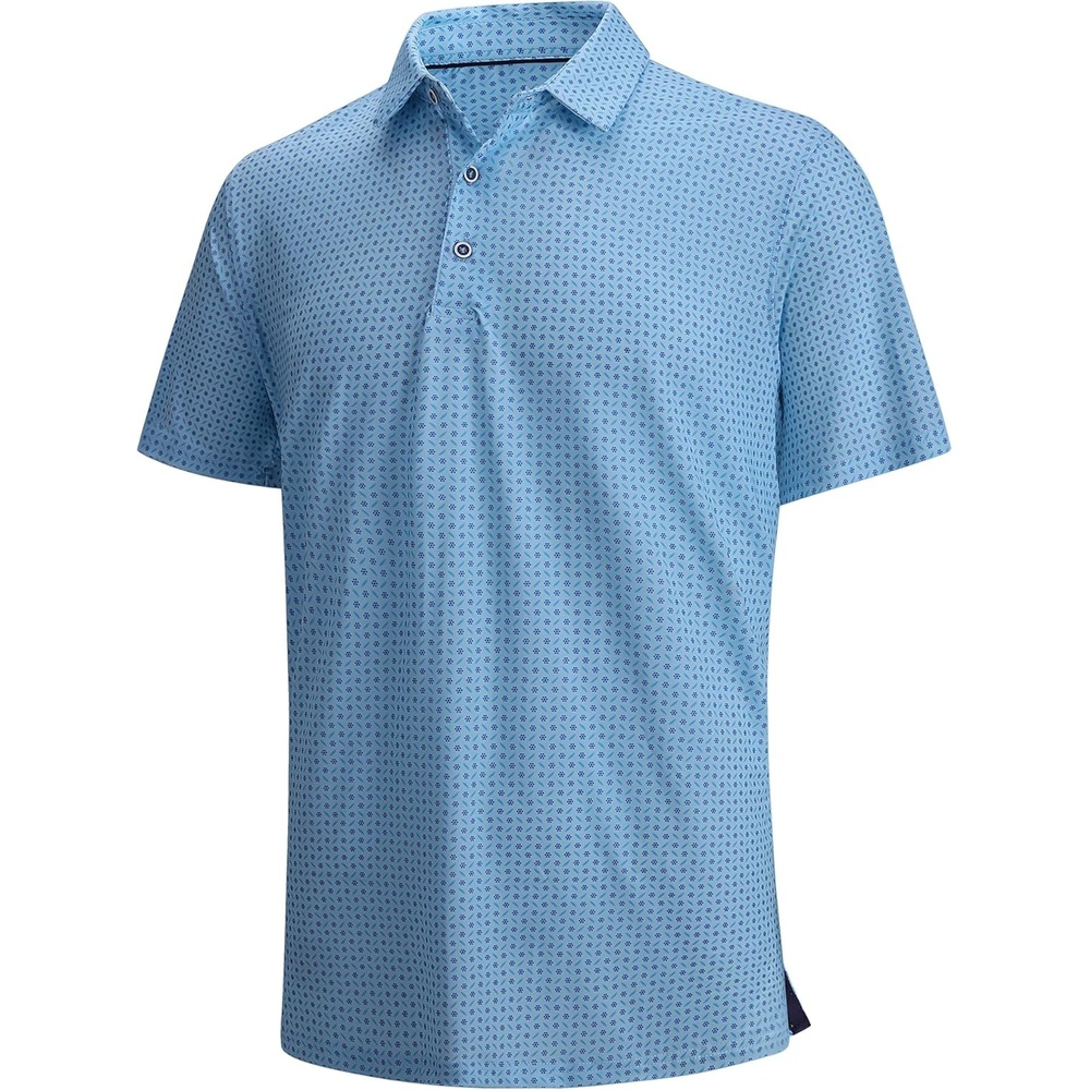 image:imageSAMERM Golf Shirts for Men Super Stretch Jacquard Dry Fit Golf Polo Moisture Wicking Short Sleeve Polo Shirts for MenAqua