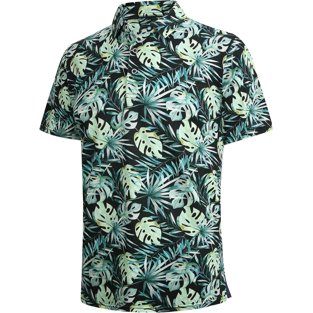 image:imageSAMERM Golf Shirts for Men Super Stretch Jacquard Dry Fit Golf Polo Moisture Wicking Short Sleeve Polo Shirts for MenBlacka