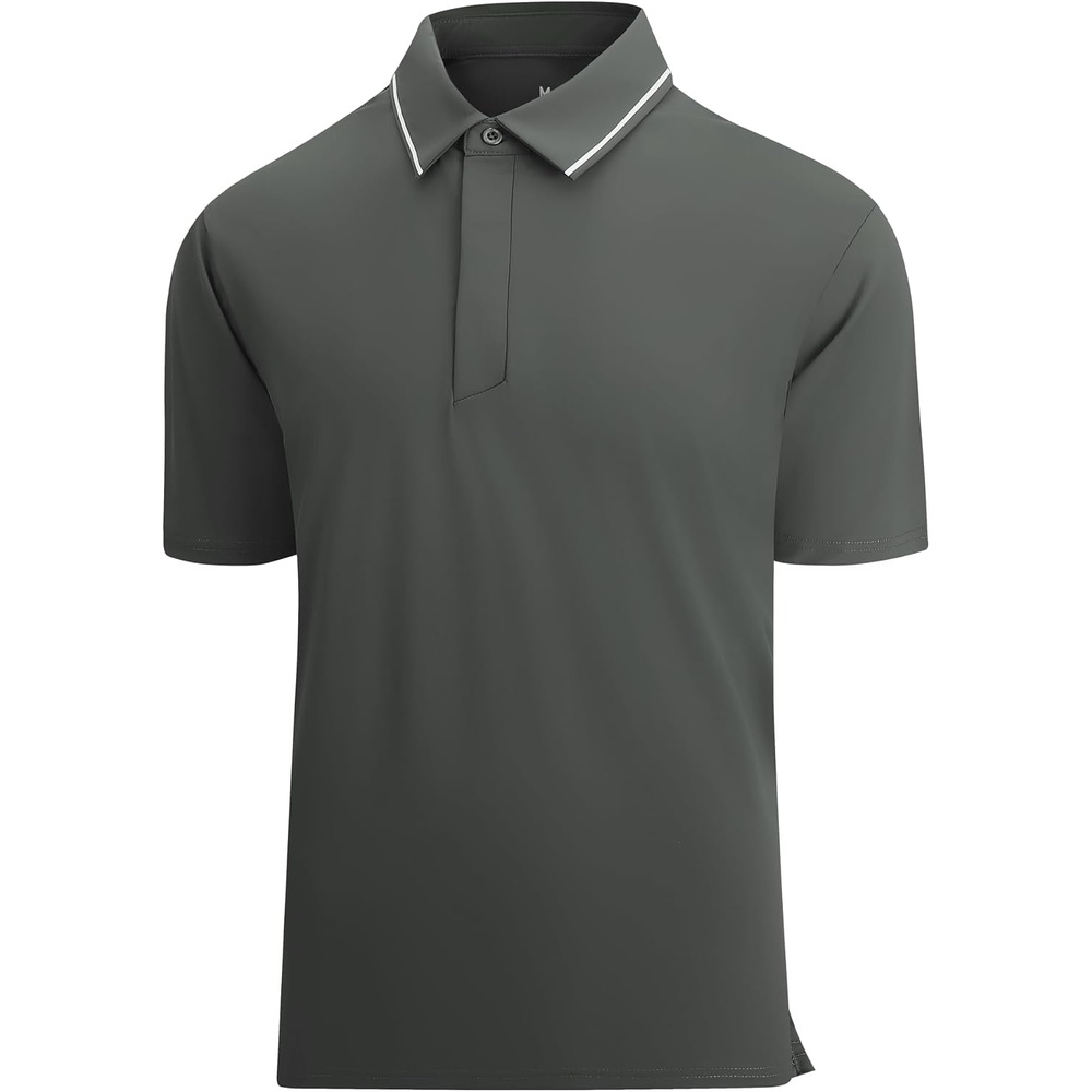 image:imageSAMERM Golf Shirts for Men Super Stretch Jacquard Dry Fit Golf Polo Moisture Wicking Short Sleeve Polo Shirts for MenDark Grey