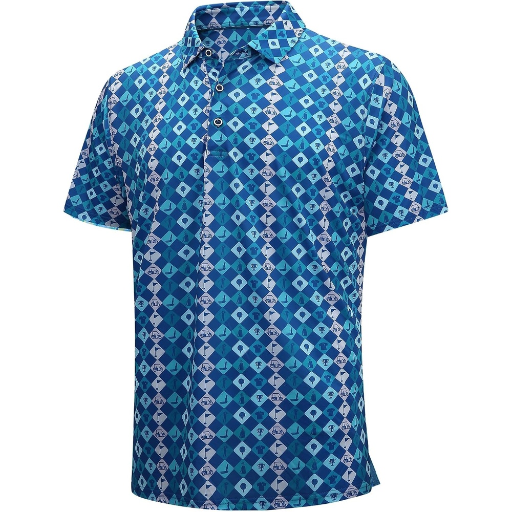 image:imageSAMERM Golf Shirts for Men Super Stretch Jacquard Dry Fit Golf Polo Moisture Wicking Short Sleeve Polo Shirts for MenDeepwater Green