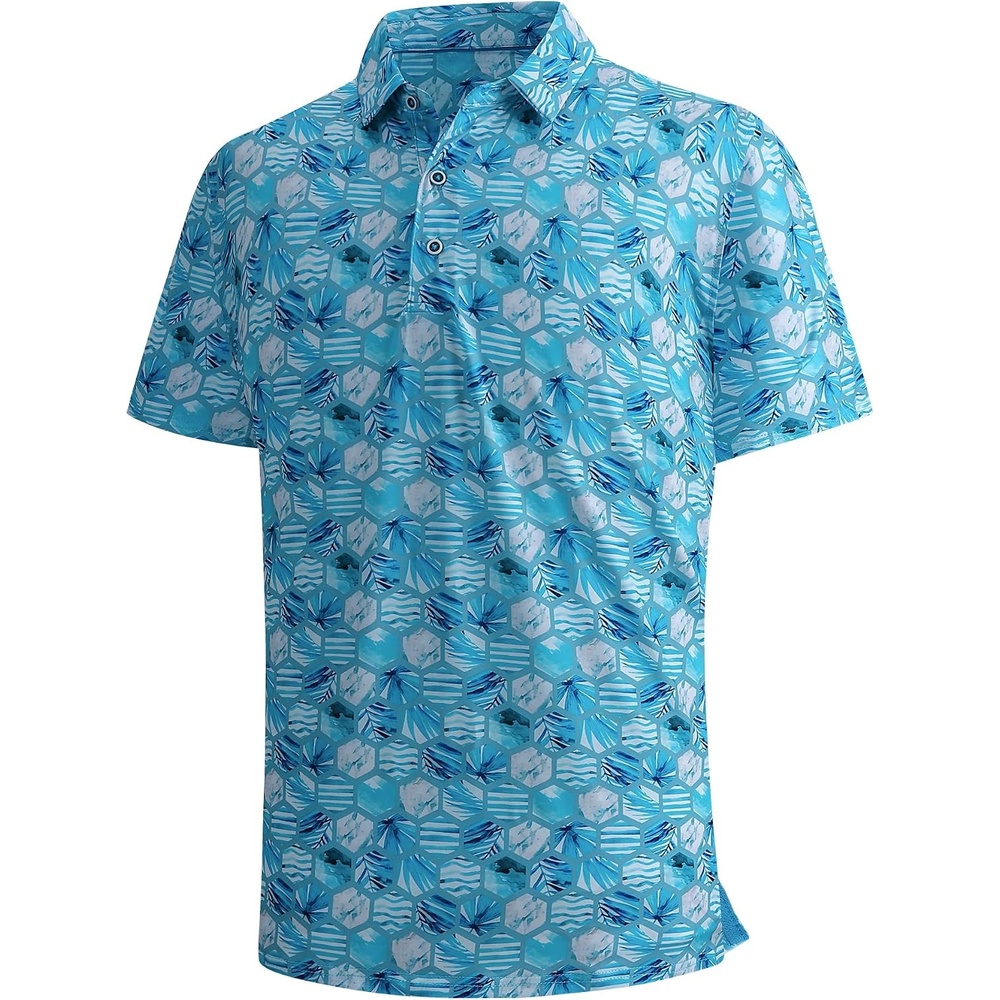 image:imageSAMERM Golf Shirts for Men Super Stretch Jacquard Dry Fit Golf Polo Moisture Wicking Short Sleeve Polo Shirts for MenGreynavy