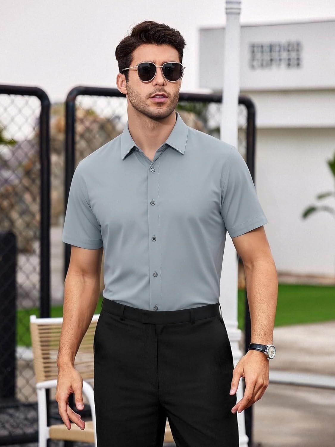 image:imageSAMERM Mens Dress Shirt Stretch Wrinkle Free Casual Button Down Shirts 4Way Stretch amp Moisture Wicking Performance Shirt for Business Wedding Work Church Easy Care Lightweight amp BreathableA8grey