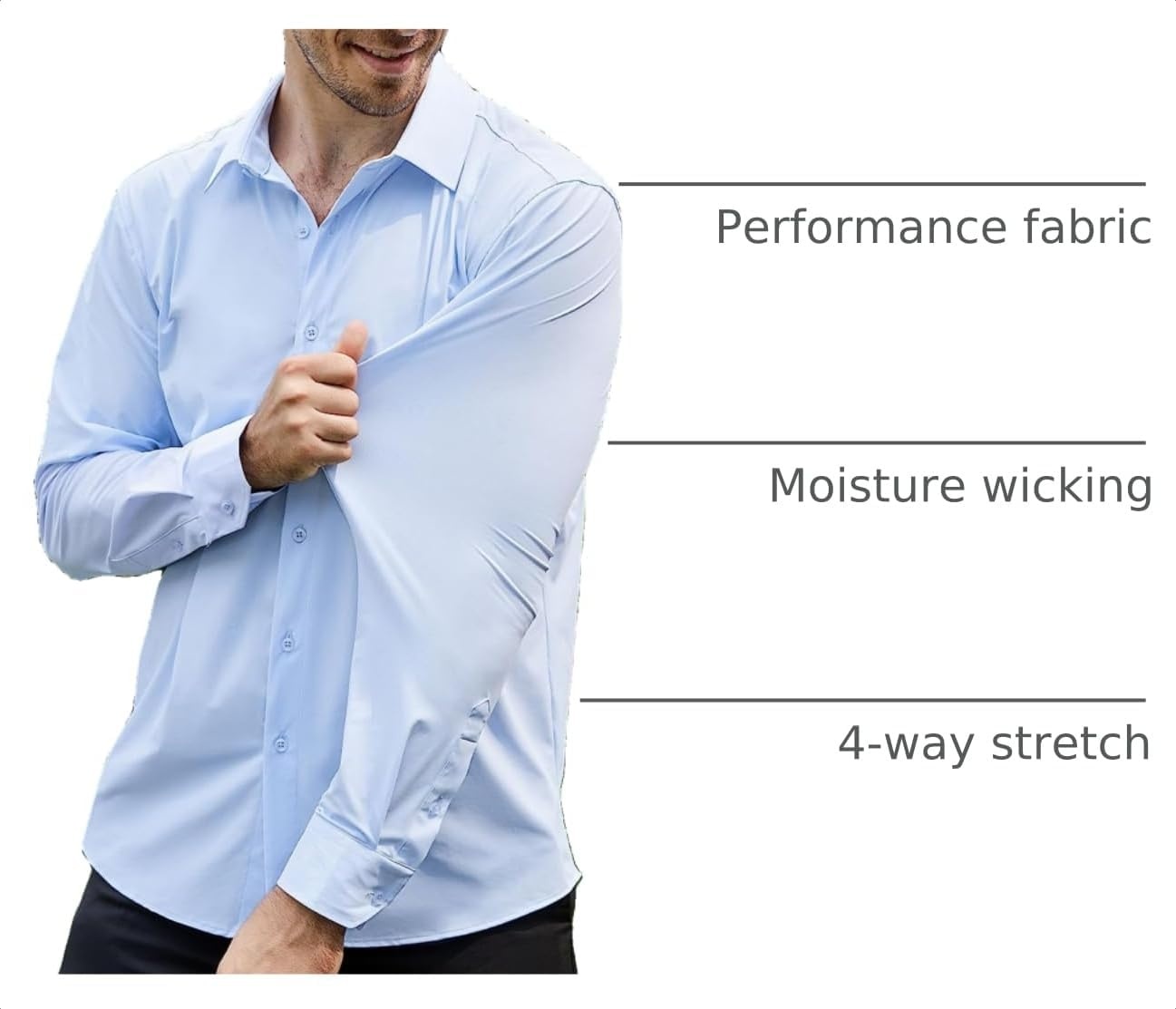 image:imageSAMERM Mens Dress Shirt Stretch Wrinkle Free Casual Button Down Shirts 4Way Stretch amp Moisture Wicking Performance Shirt for Business Wedding Work Church Easy Care Lightweight amp BreathableB3blue