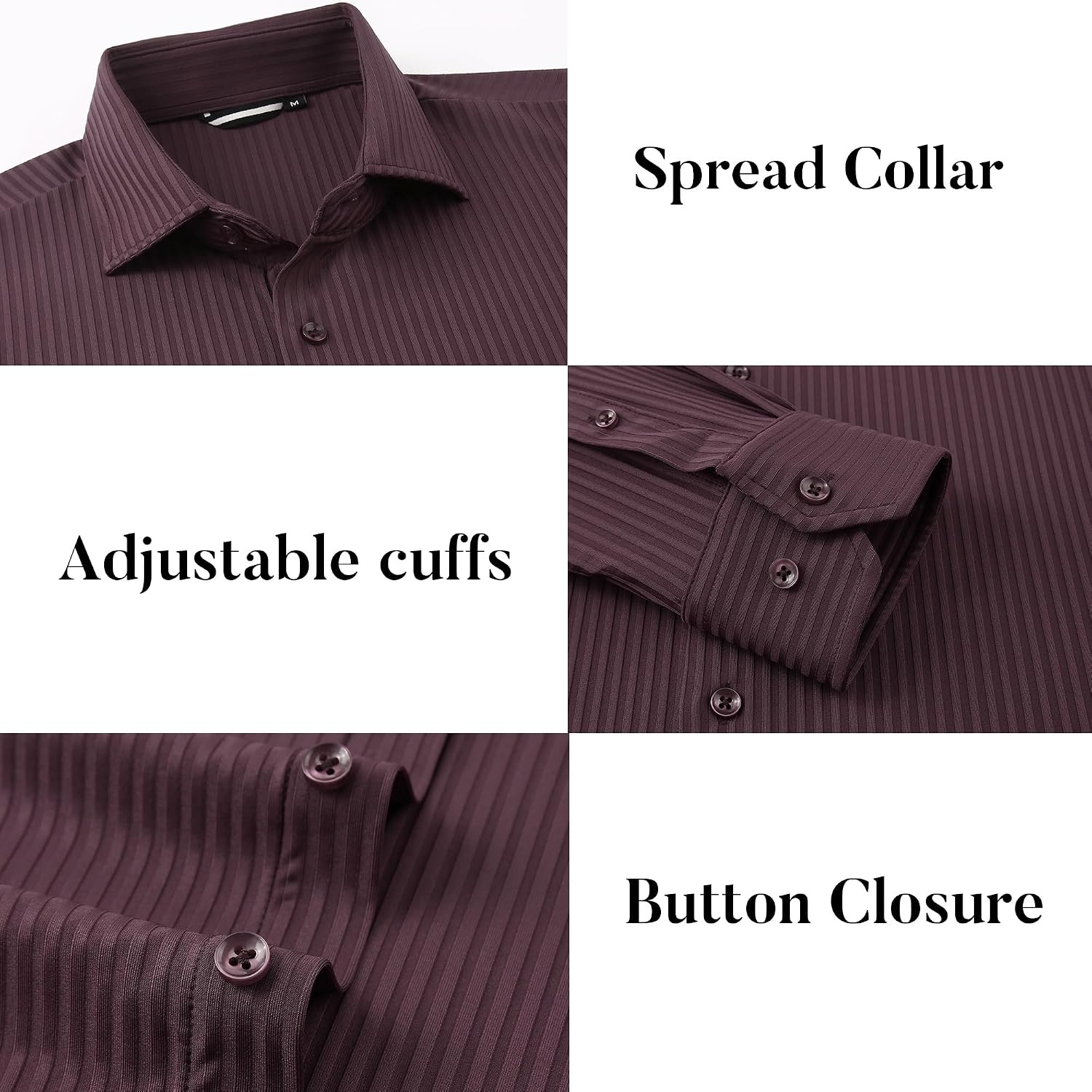 image:imageSAMERM Mens Dress Shirt Stretch Wrinkle Free Casual Button Down Shirts 4Way Stretch amp Moisture Wicking Performance Shirt for Business Wedding Work Church Easy Care Lightweight amp BreathableD5burgundy