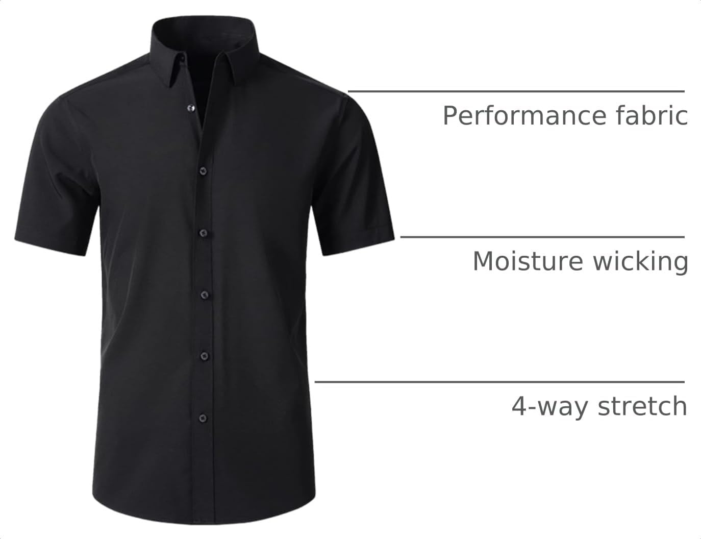 image:imageSAMERM Mens Dress Shirt Stretch Wrinkle Free Casual Button Down Shirts 4Way Stretch amp Moisture Wicking Performance Shirt for Business Wedding Work Church Easy Care Lightweight amp BreathableA2black