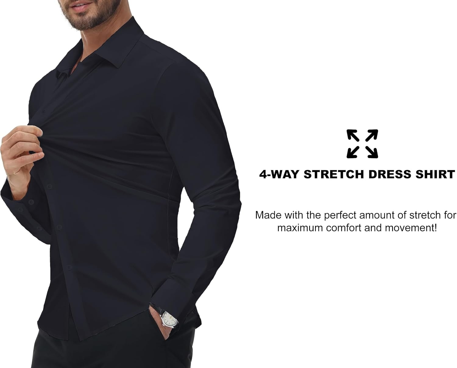 image:imageSAMERM Mens Dress Shirt Stretch Wrinkle Free Casual Button Down Shirts 4Way Stretch amp Moisture Wicking Performance Shirt for Business Wedding Work Church Easy Care Lightweight amp BreathableB2black