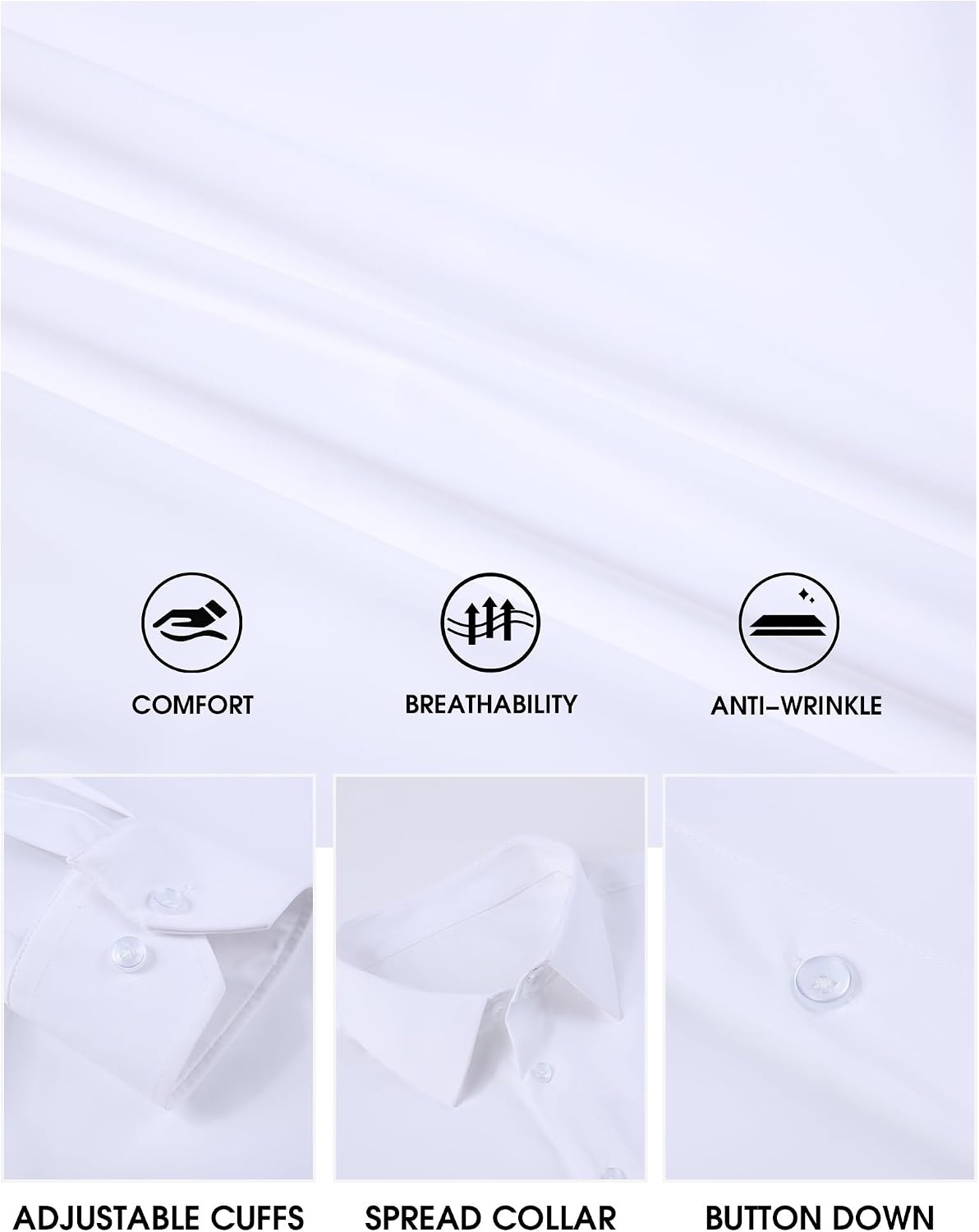 image:imageSAMERM Mens Dress Shirt Stretch Wrinkle Free Casual Button Down Shirts 4Way Stretch amp Moisture Wicking Performance Shirt for Business Wedding Work Church Easy Care Lightweight amp BreathableB1white