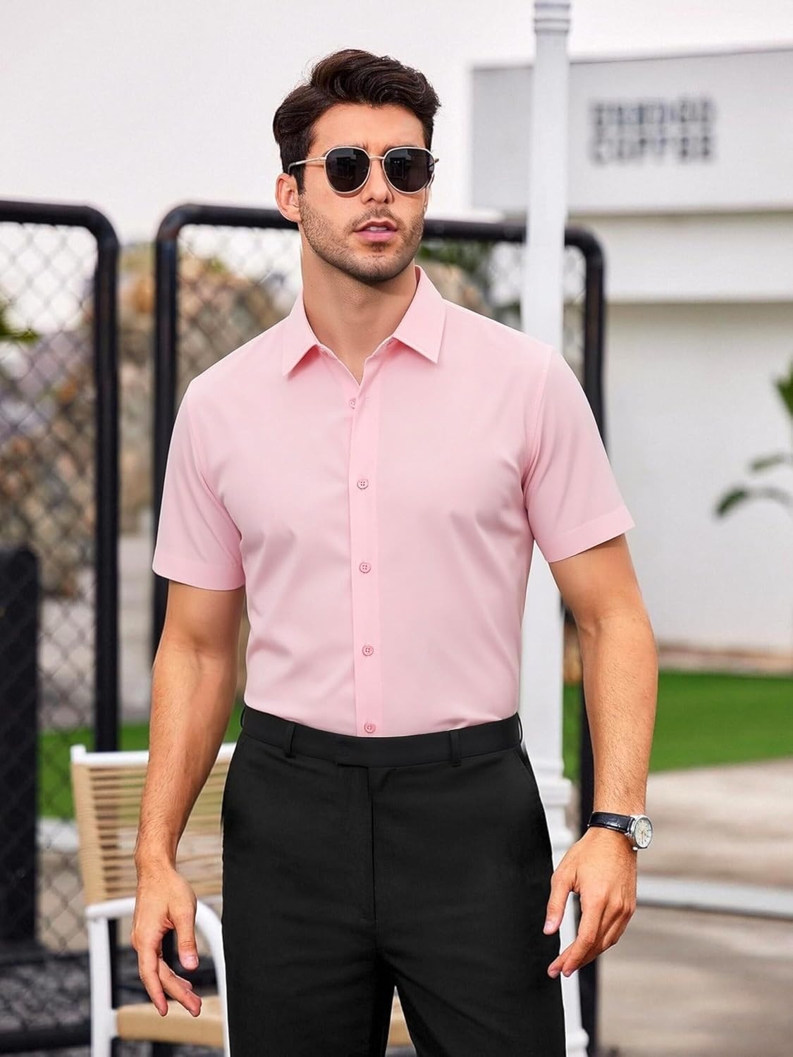 image:imageSAMERM Mens Dress Shirt Stretch Wrinkle Free Casual Button Down Shirts 4Way Stretch amp Moisture Wicking Performance Shirt for Business Wedding Work Church Easy Care Lightweight amp BreathableA11pink