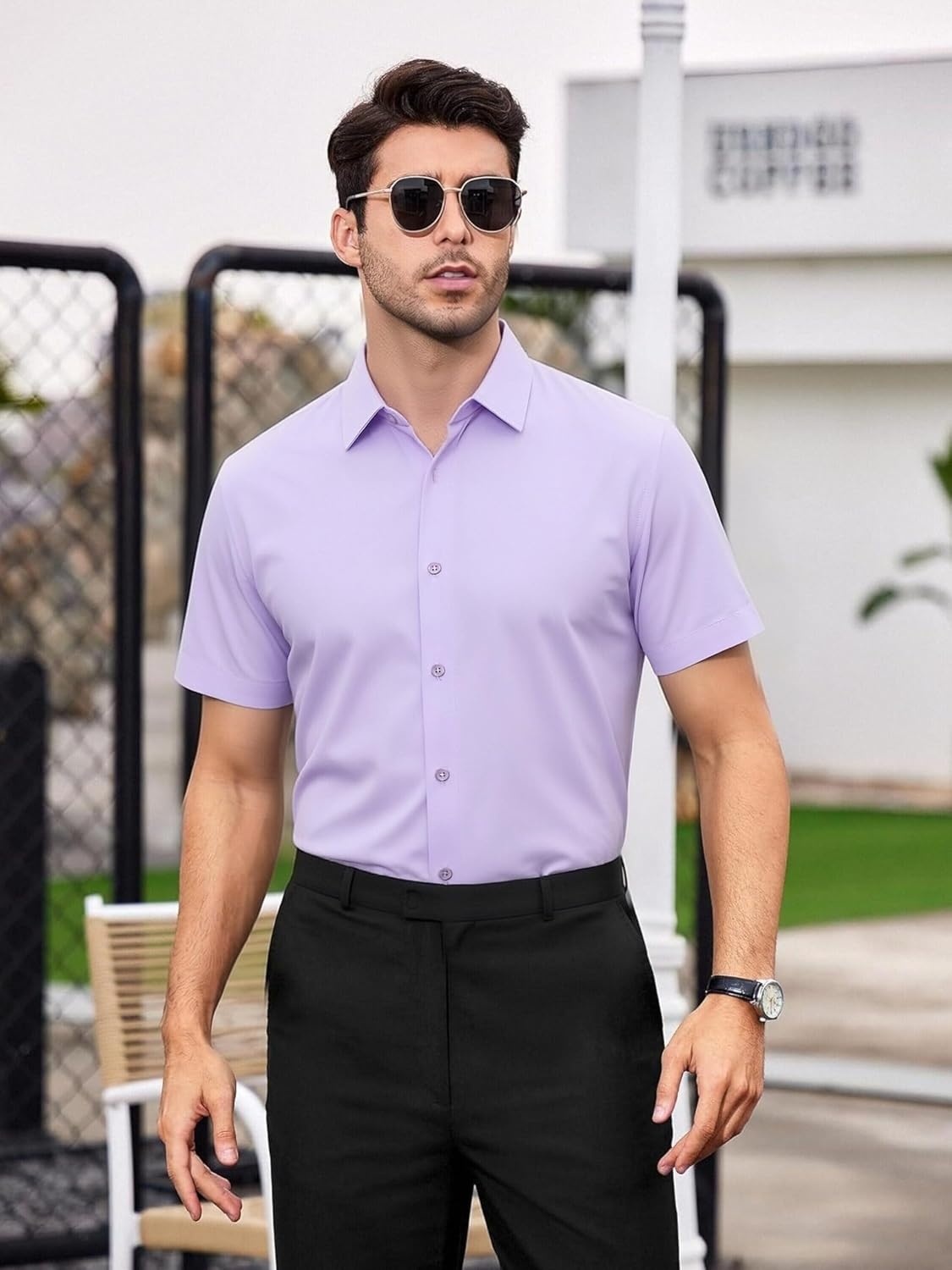 image:imageSAMERM Mens Dress Shirt Stretch Wrinkle Free Casual Button Down Shirts 4Way Stretch amp Moisture Wicking Performance Shirt for Business Wedding Work Church Easy Care Lightweight amp BreathableA7purple