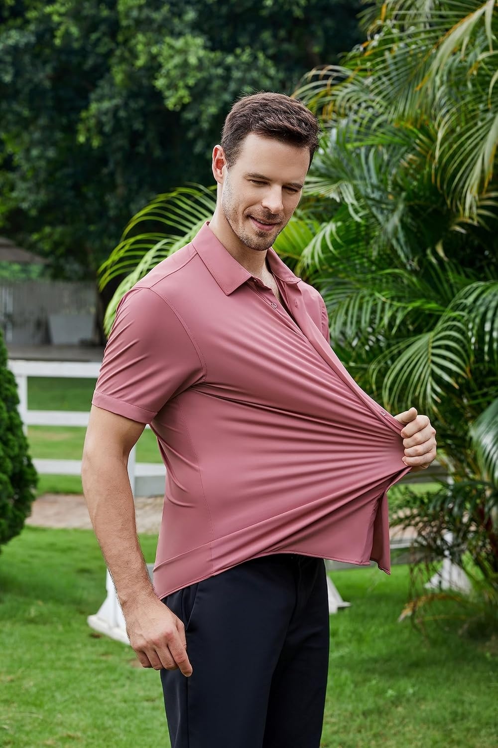 image:imageSAMERM Mens Dress Shirt Stretch Wrinkle Free Casual Button Down Shirts 4Way Stretch amp Moisture Wicking Performance Shirt for Business Wedding Work Church Easy Care Lightweight amp BreathableA5beanpink