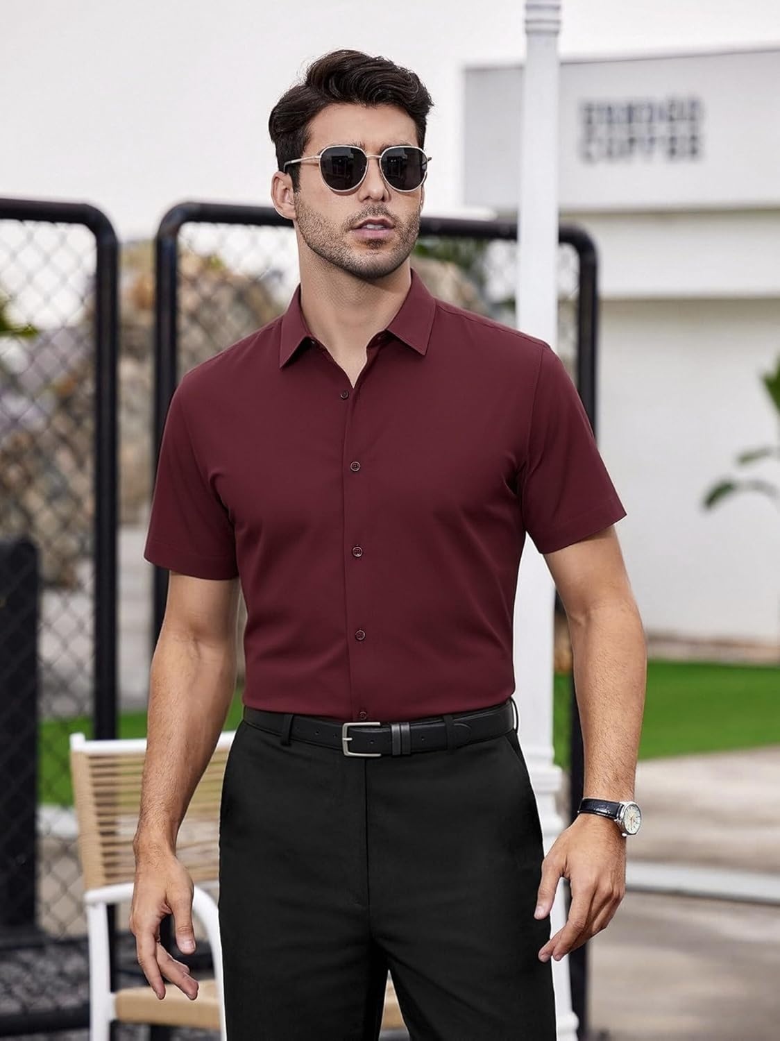 image:imageSAMERM Mens Dress Shirt Stretch Wrinkle Free Casual Button Down Shirts 4Way Stretch amp Moisture Wicking Performance Shirt for Business Wedding Work Church Easy Care Lightweight amp BreathableA9wine