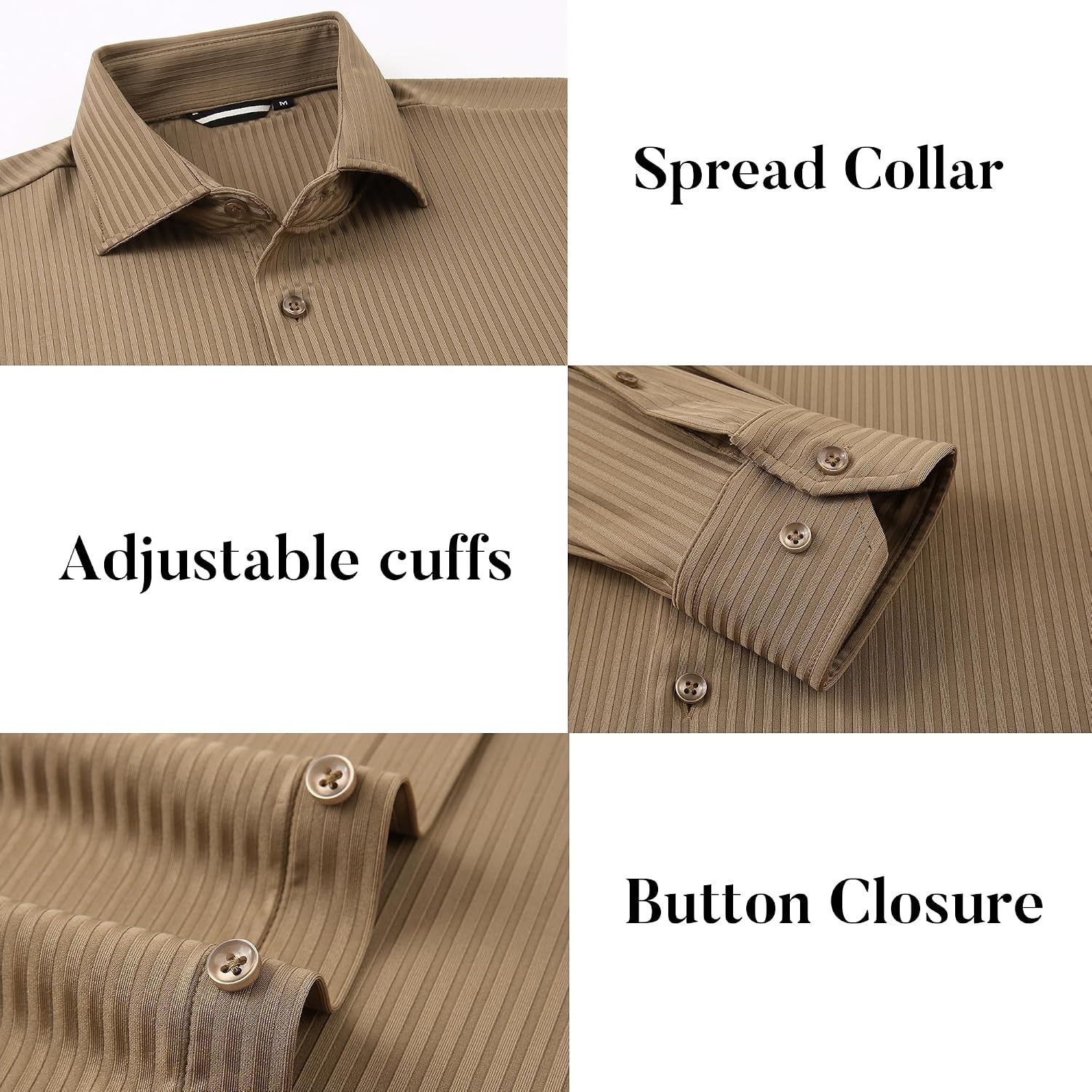 image:imageSAMERM Mens Dress Shirt Stretch Wrinkle Free Casual Button Down Shirts 4Way Stretch amp Moisture Wicking Performance Shirt for Business Wedding Work Church Easy Care Lightweight amp BreathableD6brown