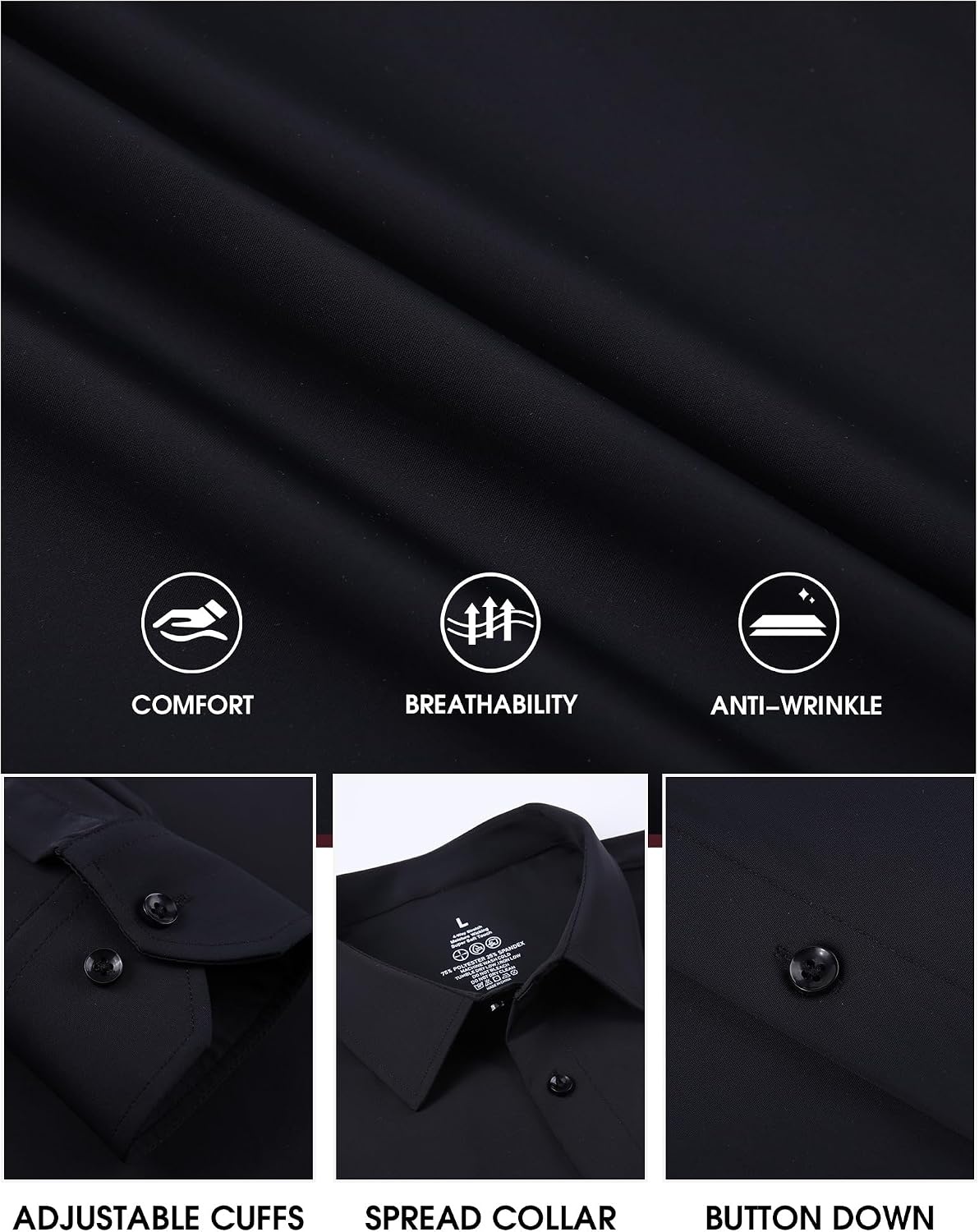 image:imageSAMERM Mens Dress Shirt Stretch Wrinkle Free Casual Button Down Shirts 4Way Stretch amp Moisture Wicking Performance Shirt for Business Wedding Work Church Easy Care Lightweight amp BreathableB2black