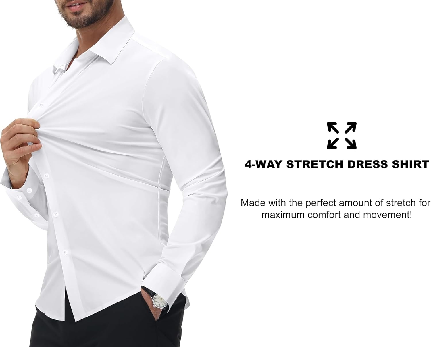 image:imageSAMERM Mens Dress Shirt Stretch Wrinkle Free Casual Button Down Shirts 4Way Stretch amp Moisture Wicking Performance Shirt for Business Wedding Work Church Easy Care Lightweight amp BreathableB1white